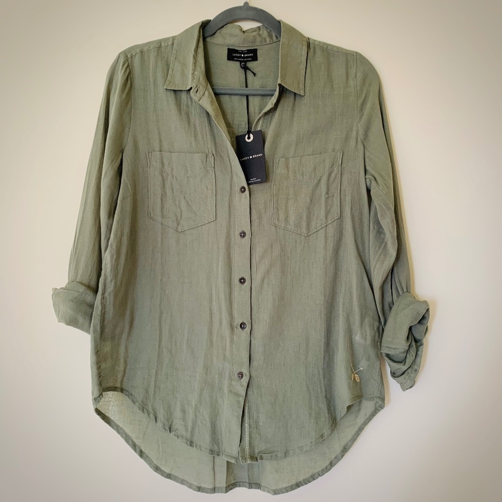 ⚡️ Sale NEW Lucky Brand Olive Green Button-Up Shirt, Size XS
